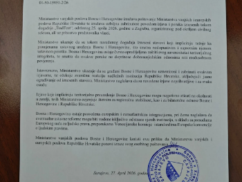 MVP BiH uputilo protestnu notu Hrvatskoj