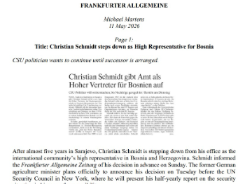FAZ: Christian Schmidt podnosi ostavku na mjesto visokog predstavnika