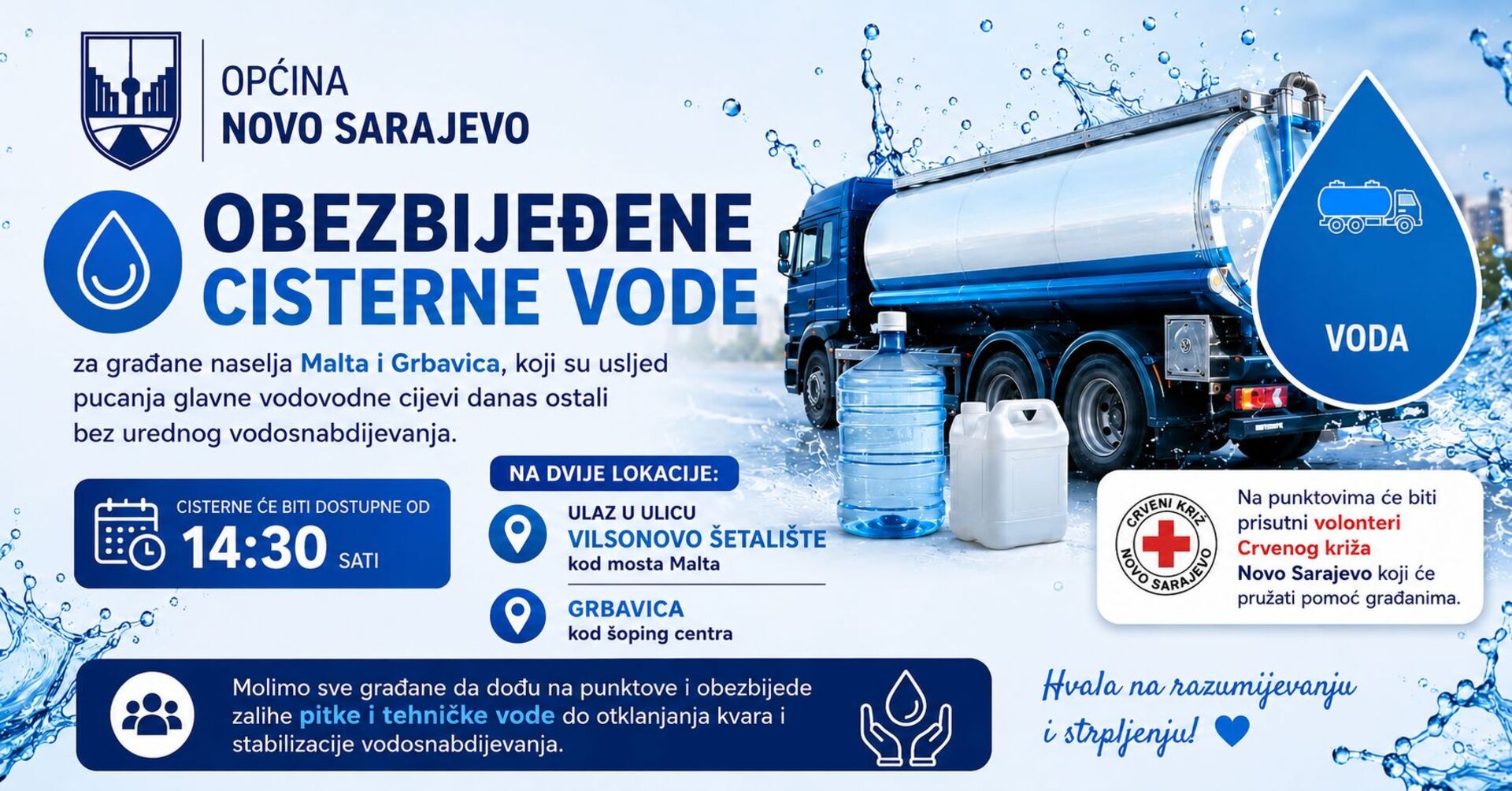 Za stanovnike Novog Sarajeva obezbijeđene cisterne s vodom - slika 1