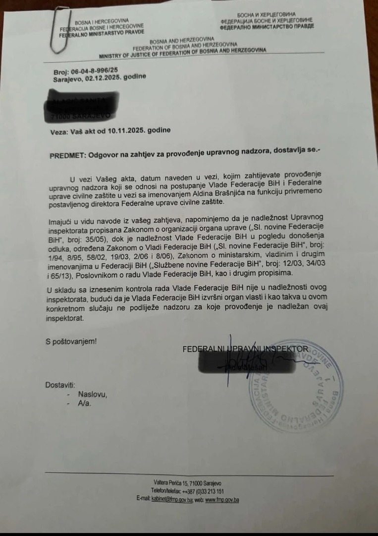 Inspekcija češlja radnike Federalne uprave civilne zaštite, a šta je s privremeno postavljenim direktorom? - slika 4