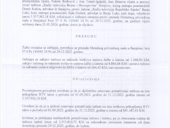 RTRs mora isplatiti BHRT-u 2,5 miliona KM