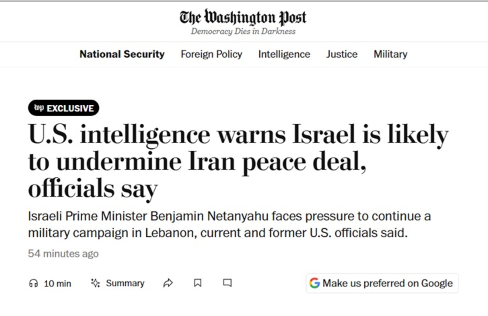 Obavještajne službe SAD: Netanyahu bi mogao ugroziti američko-iranski mirovni sporazum zbog eskalacije u Libanu