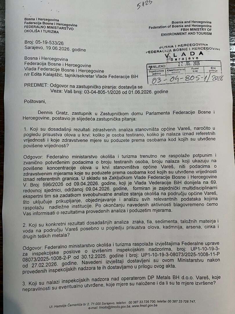 Gratz upozorio na nalaze olova u krvi stanovnika Vareša: Institucije nemaju potpune podatke - slika 3