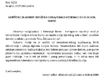 Udruženje sudija FBiH osudilo medijske napise o odluci u predmetu „Nova Željezara Zenica“