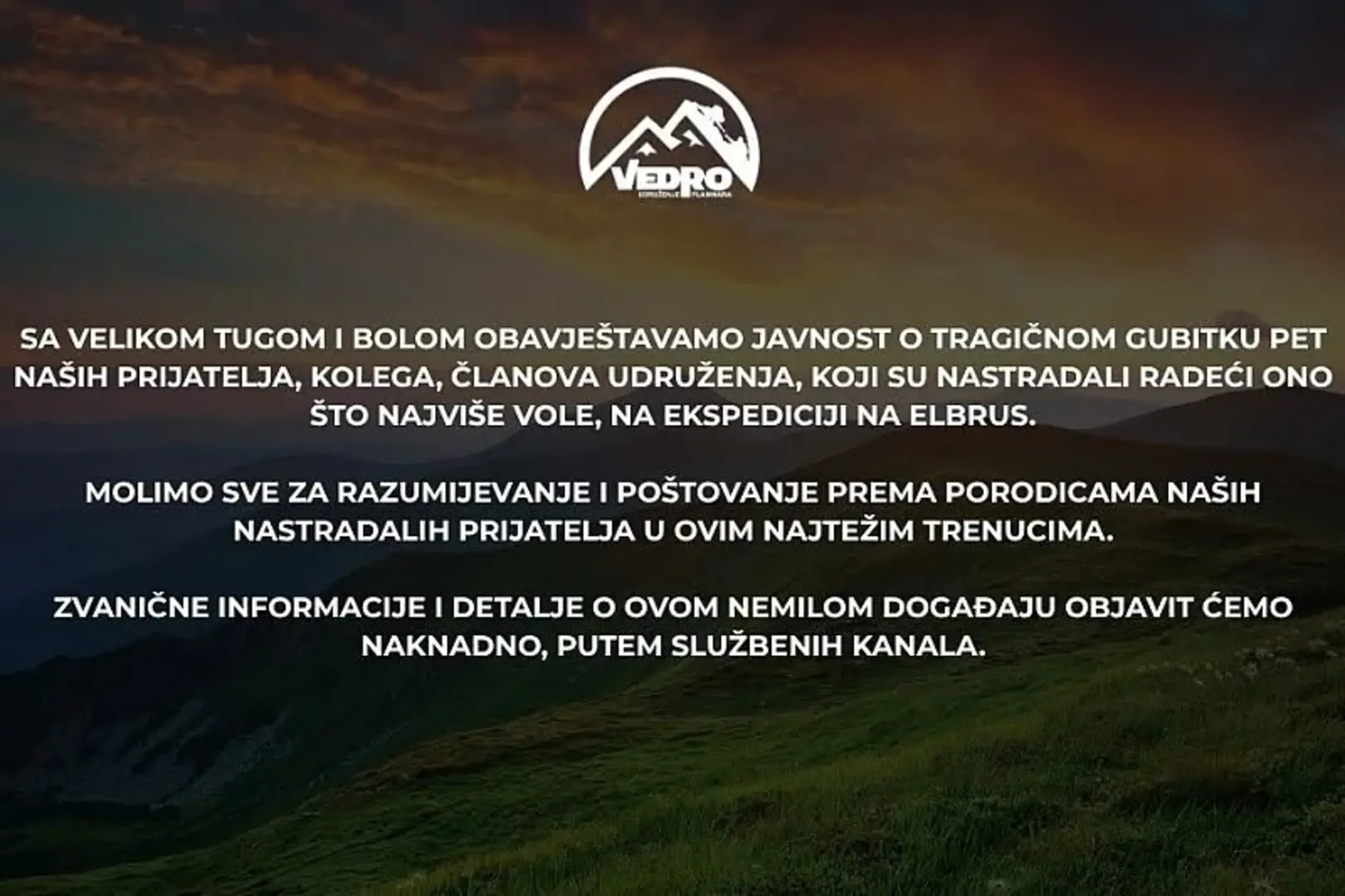 Planinarsko društvo Vedro oprostilo se od stradalih članova: "Molimo sve za poštovanje prema porodicama" - slika 1