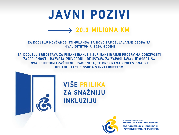 Rekordnih 20,3 miliona KM za zapošljavanje i profesionalnu rehabilitaciju osoba s invaliditetom