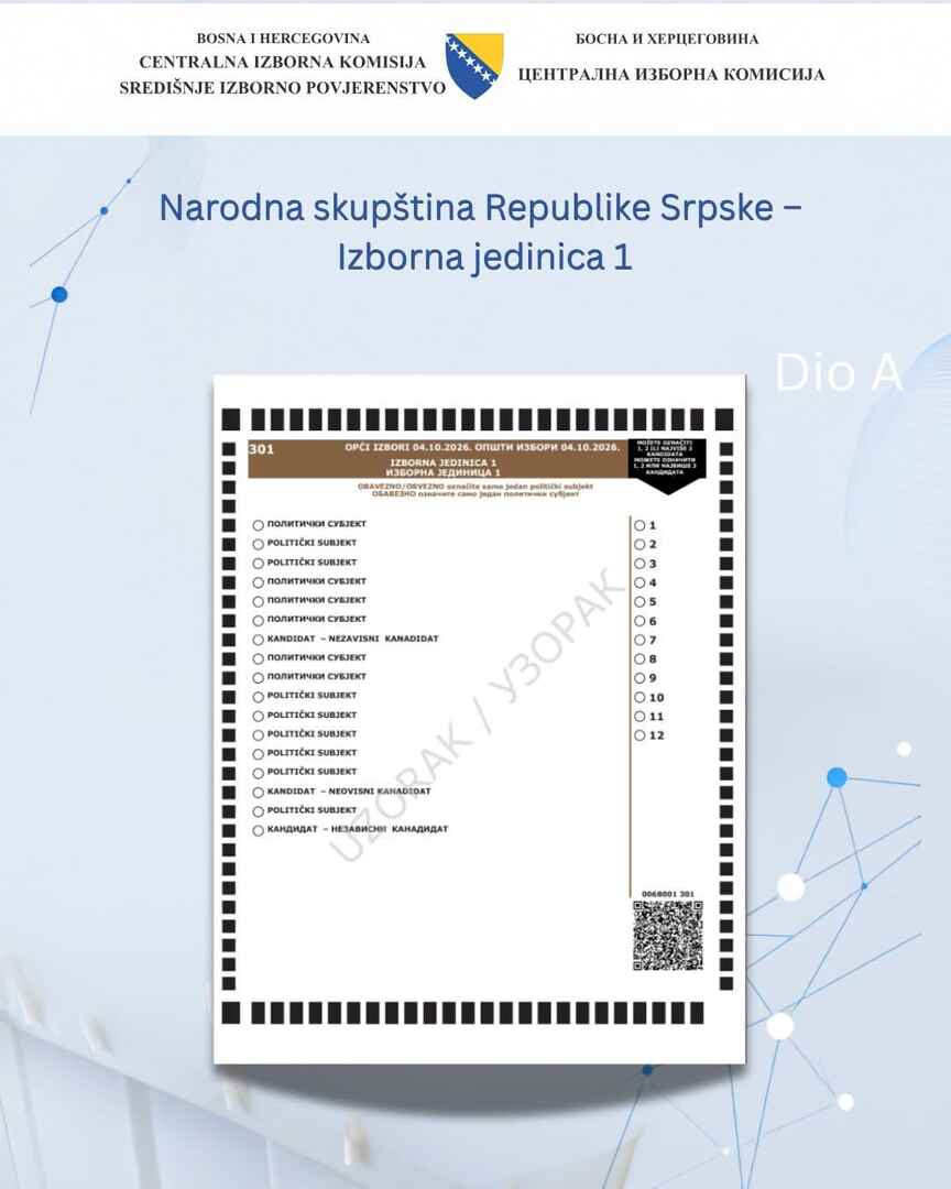 CIK BiH objavio kako će izgledati glasački listići za Opće izbore 2026. godine - slika 4
