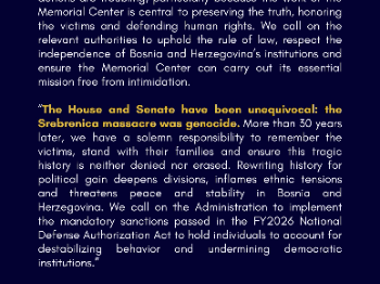 Senatori i kongresmeni SAAD ustali u odbranu Memorijalnog centra Srebrenica
