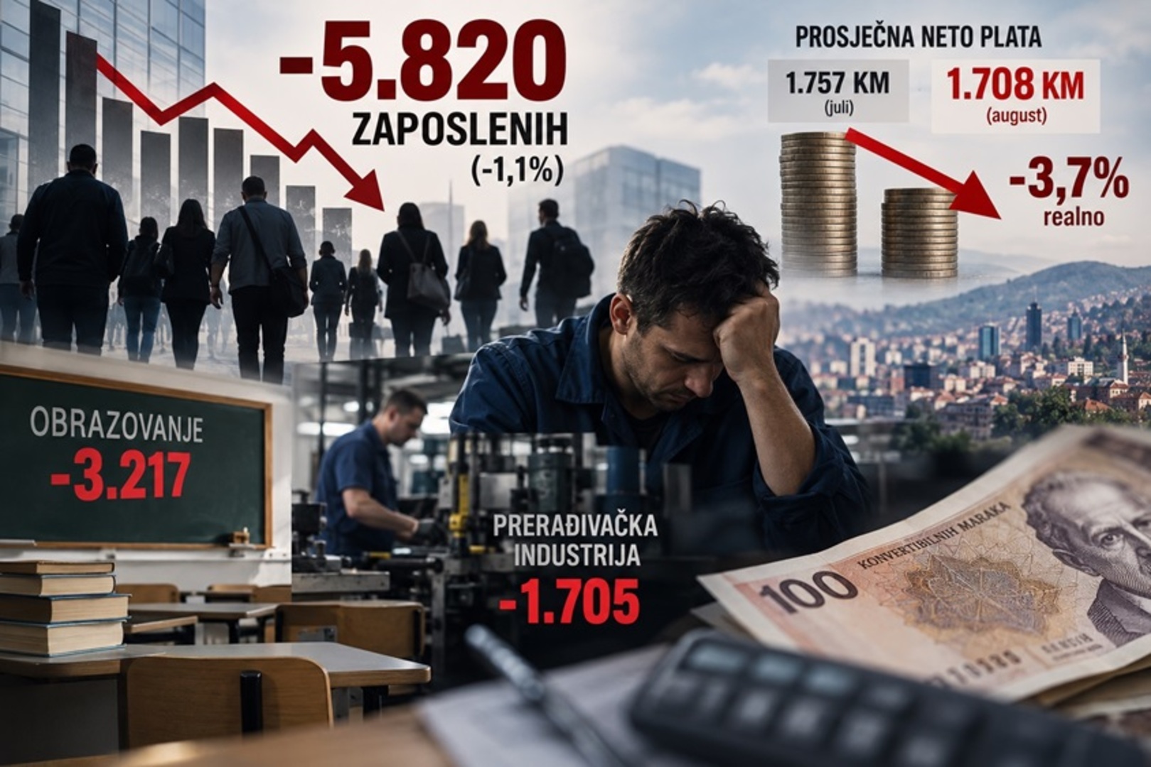 111112 U FBiH za mjesec dana gotovo 6.000 zaposlenih manje, realne plate pale ...