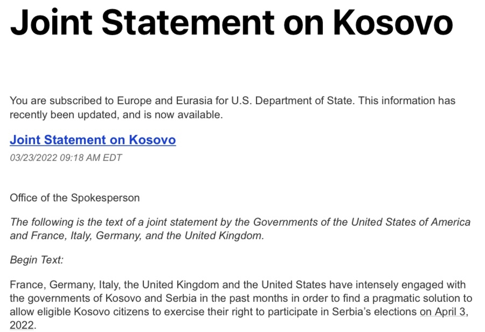Kvinta kritizira Kosovo zbog izbora u Srbiji - slika 1