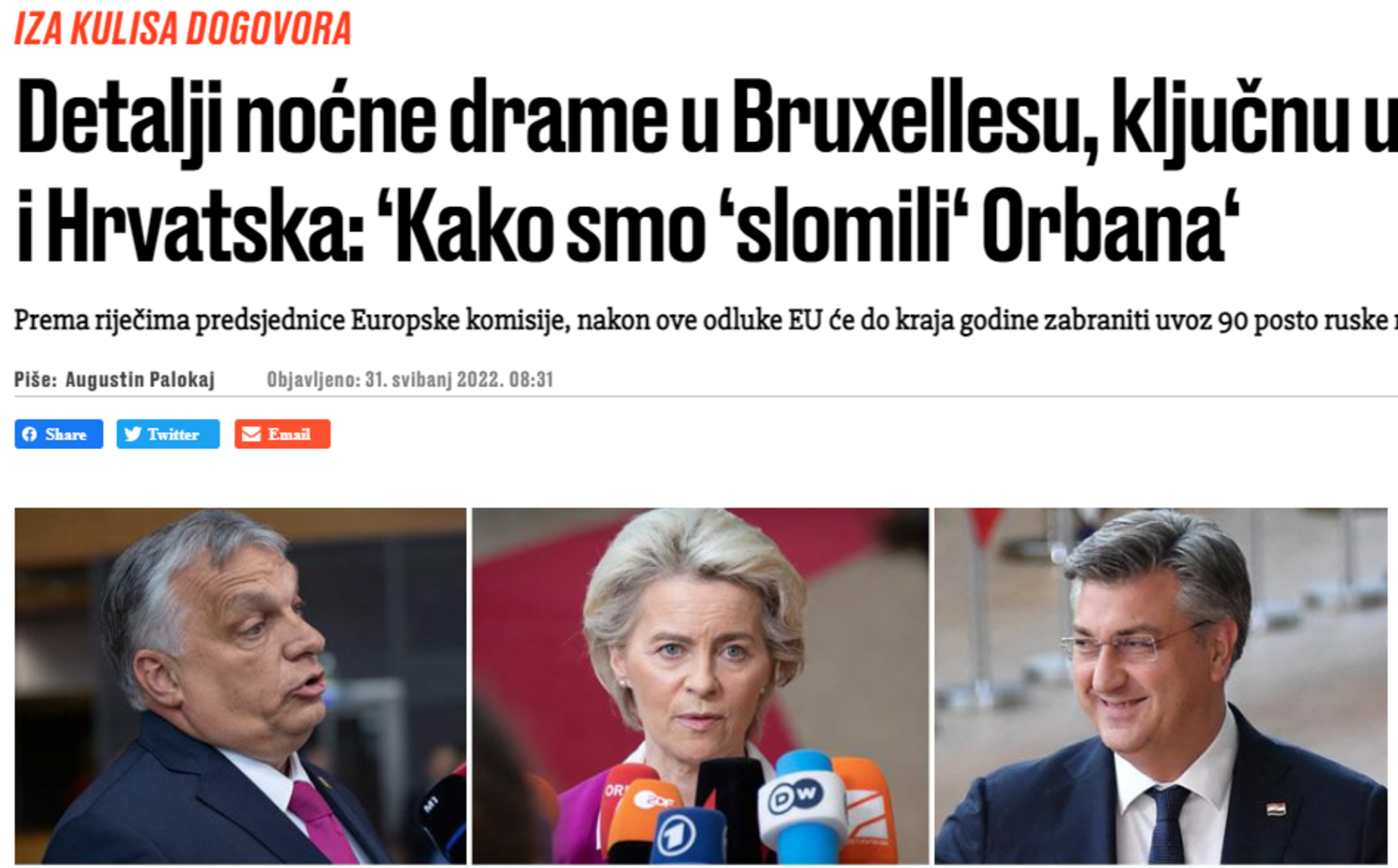 Jutarnji list: Plenković "slomio" Orbana - slika 1