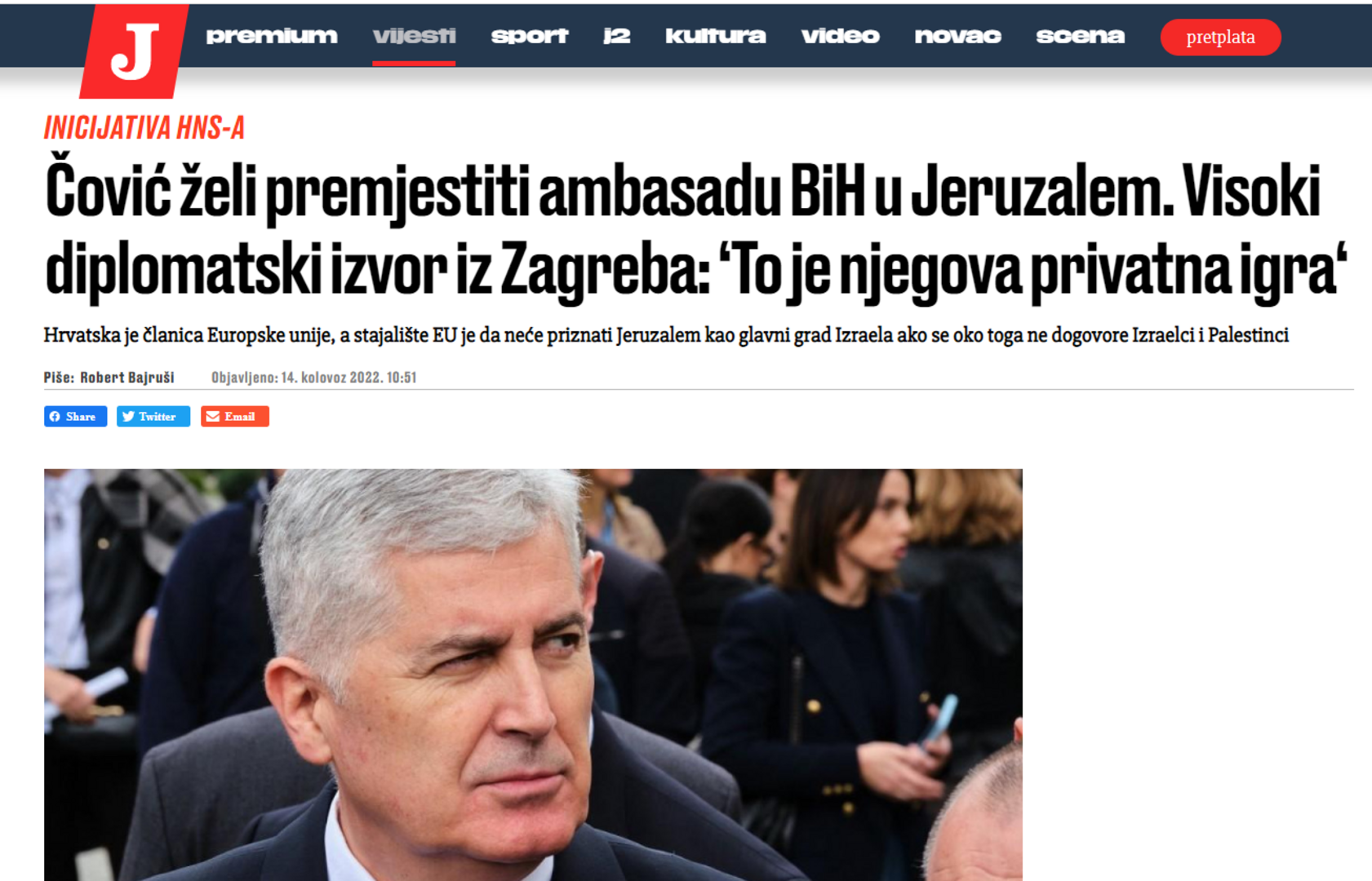 Zvanični Zagreb: Jeruzalem? To su privatne igre Dragana Čovića - slika 1
