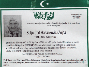 Sjećanje na nenu Zejnu Suljić, kojoj su zločinci ubili šest sinova, snahu, dvoje unučadi