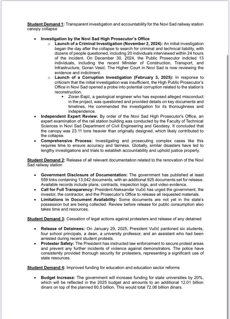 Vlada Srbije: “Studentski zahtjevi su opravdani i ispunjeni” - slika 3