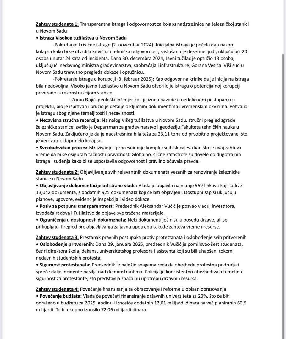 Vlada Srbije: “Studentski zahtjevi su opravdani i ispunjeni” - slika 5