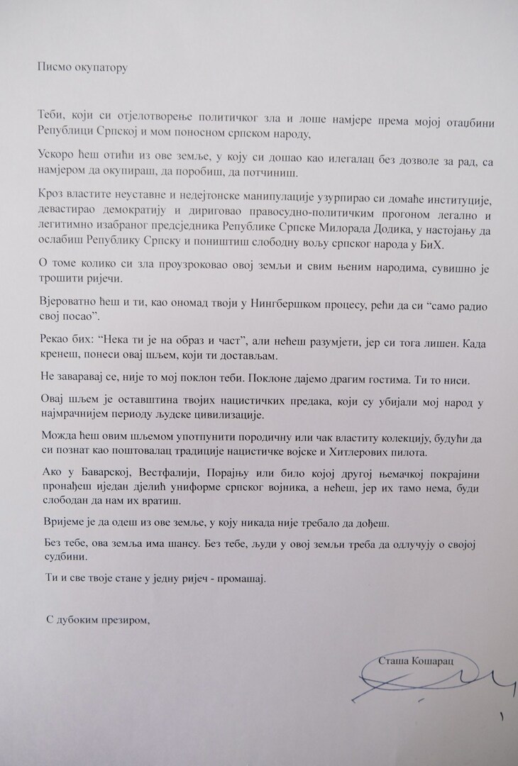 SKANDALOZNO: Pogledajte šta je ministar Košarac poslao visokom predstavniku - slika 4