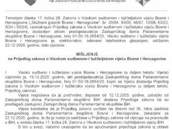 VSTV BiH dao negativno mišljenje o zakonu koji bi trebao reformirati pravosuđe