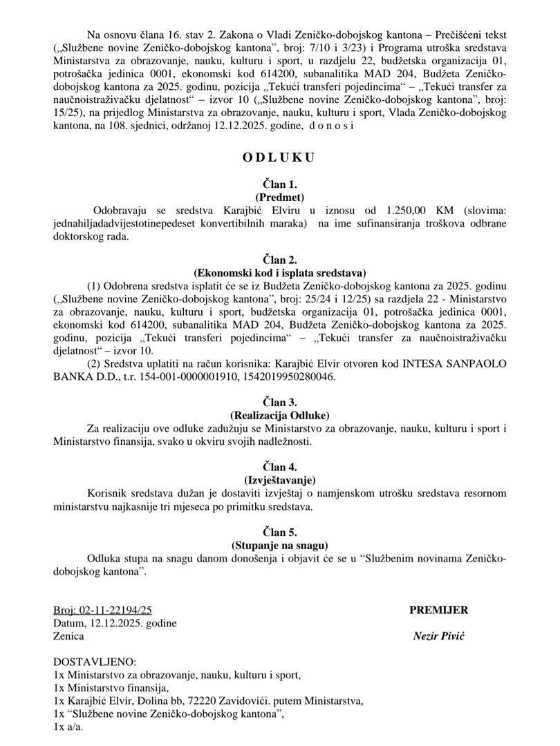 Parlamentarcu SDP-a i vijećniku SDA isplaćena pomoć iz budžeta za troškove studija - slika 3