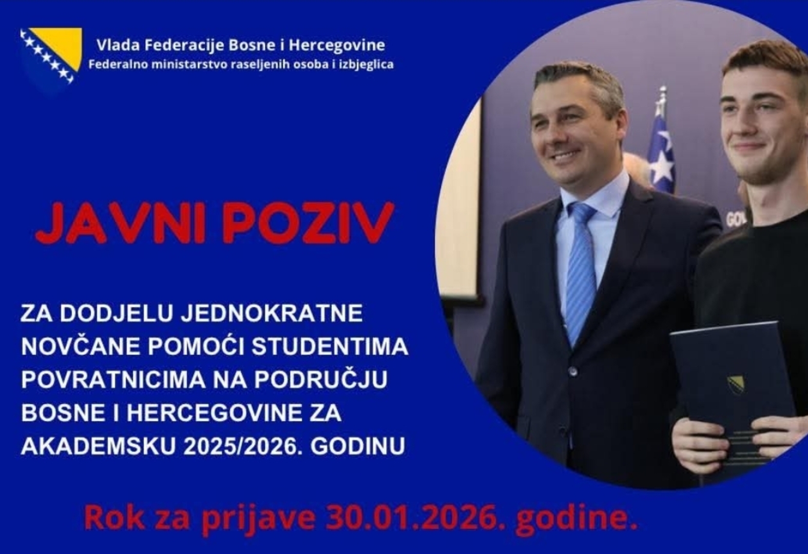 Federalno ministarstvo raseljenih osoba i izbjeglica raspisalo poziv za pomoć studentima - slika 1