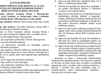 Konkurs za izbor člana CIK-a iz reda ostalih