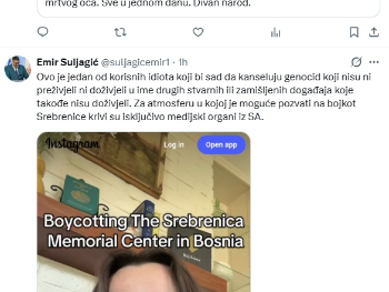 Suljagić: Mediji iz Sarajeva odgovorni za atmosferu u kojoj se poziva na bojkot Srebrenice
