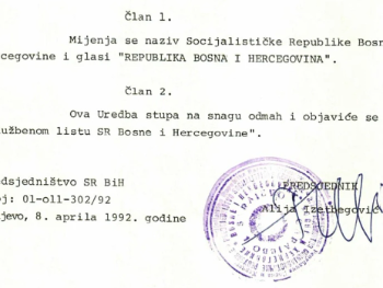 Na današnji dan 1992. godine odlukom Predsjedništva SR BiH promijenjen je...